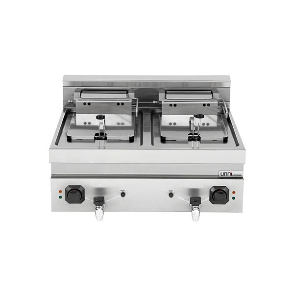 Friteuse électrique à poser 2 cuves 2 x 12 L - L 800 x P 700 x H 300 mm - 18 kW 400 V - Unninox