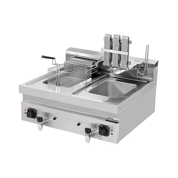 Friteuse électrique à poser 2 cuves 2 x 12 L - L 800 x P 700 x H 300 mm - 18 kW 400 V - Unninox