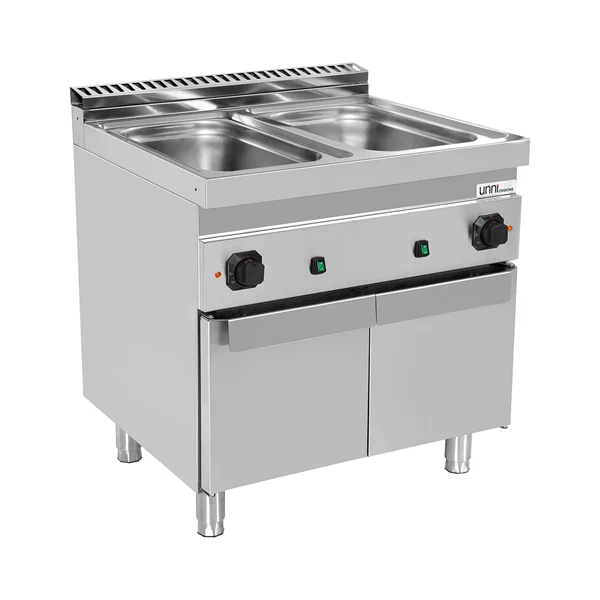 Bain-marie électrique sur meuble 2 cuves GN 1/1 - L 800 x P 700 x H 850/900 mm - 3 kW 230 V - Unninox