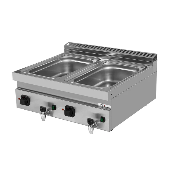 Bain-marie électrique à poser 2 cuves GN 1/1 - L 800 x P 700 x H 300 mm - 3 kW 230 V - Unninox