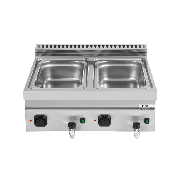 Bain-marie électrique à poser 2 cuves GN 1/1 - L 800 x P 700 x H 300 mm - 3 kW 230 V - Unninox