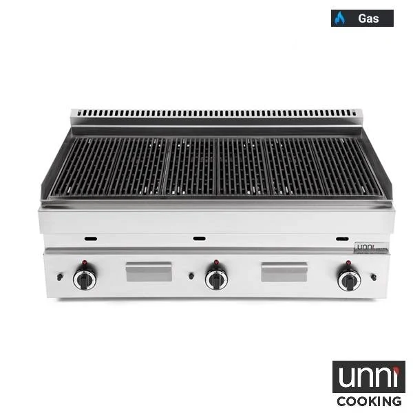 Grill pierre de lave gaz - L 1020 x P 650 x H 320 mm - 16,5 kW - Unninox