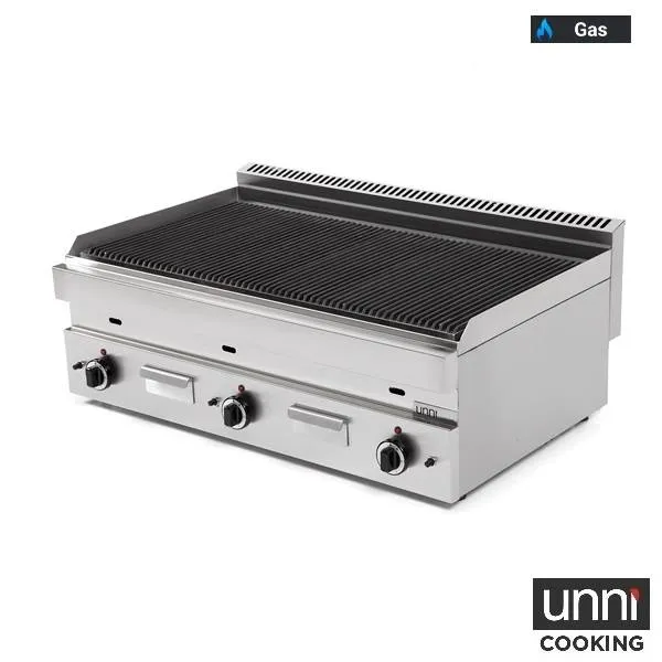 Grill pierre de lave gaz - L 1020 x P 650 x H 320 mm - 16,5 kW - Unninox