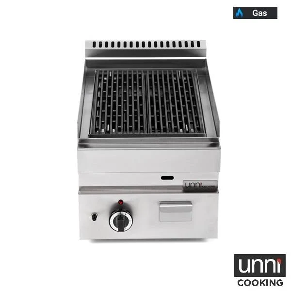 Grill pierre de lave gaz - L 400 x P 650 x H 320 mm - 5,5 kW - Unninox