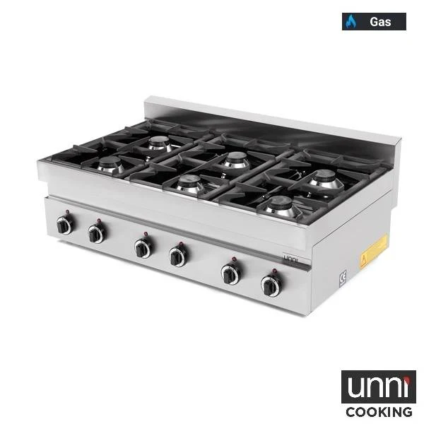 Fourneau gaz 6 feux vifs - L 1100 x P 650 x H 320 mm - 39 kW - Unninox