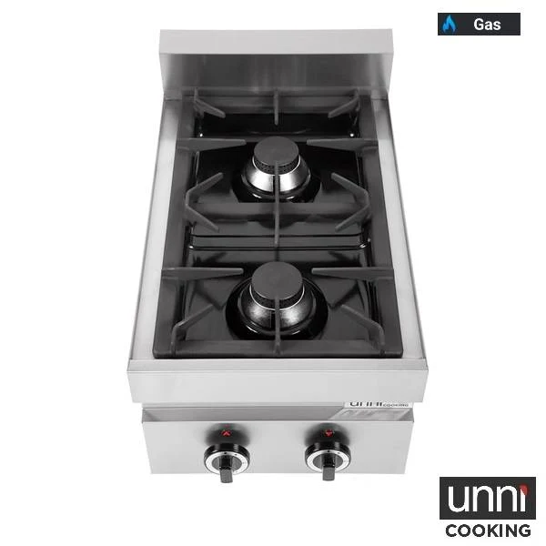 Fourneau gaz 2 feux vifs - L 400 x P 650 x H 320 mm - 13 kW - Unninox