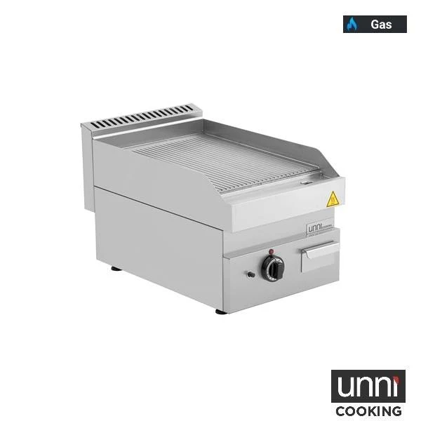 Plancha gaz rainurée 5,7 kW - L 400 x P 650 x H 320 mm - Unninox