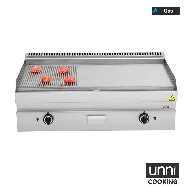 Plancha gaz 1/3 rainurée 2/3 lisse 12 kW - L 1100 x P 650 x H 320 mm - Unninox