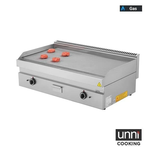 Plancha gaz 1/3 rainurée 2/3 lisse 12 kW - L 1100 x P 650 x H 320 mm - Unninox