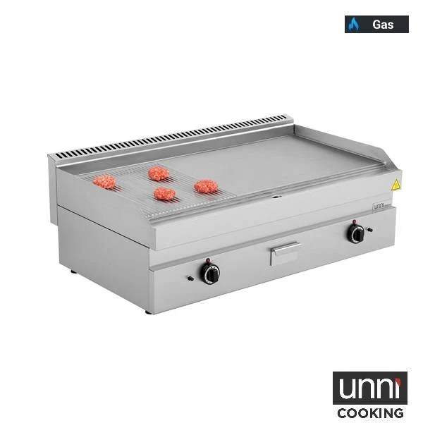 Plancha gaz 1/3 rainurée 2/3 lisse 12 kW - L 1100 x P 650 x H 320 mm - Unninox