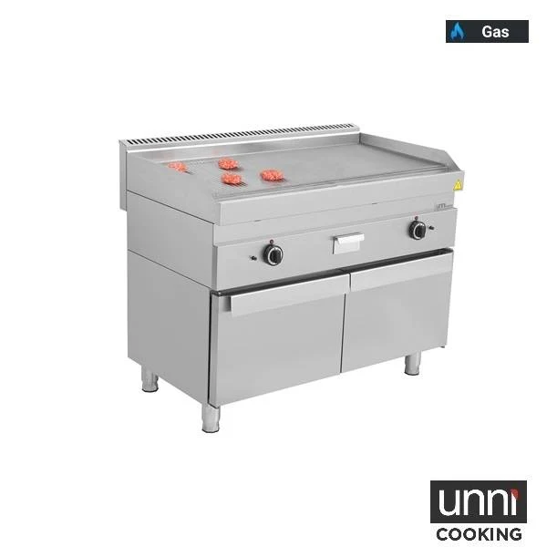 Plancha gaz 1/3 rainurée 2/3 lisse 12 kW - L 1100 x P 650 x H 320 mm - Unninox