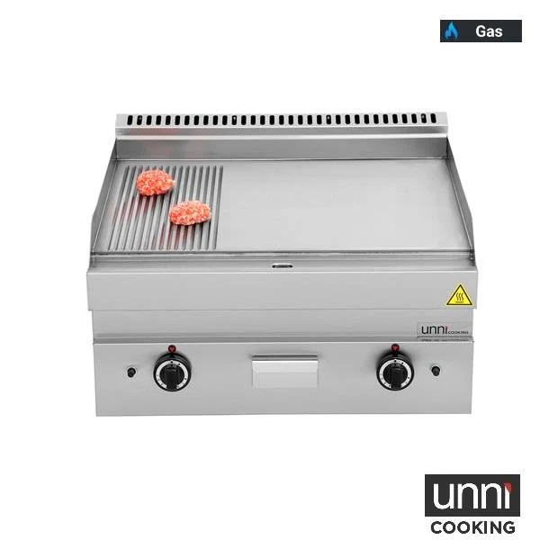 Plancha gaz 1/3 rainurée 2/3 lisse 11,5 kW - L 700 x P 650 x H 320 mm - Unninox