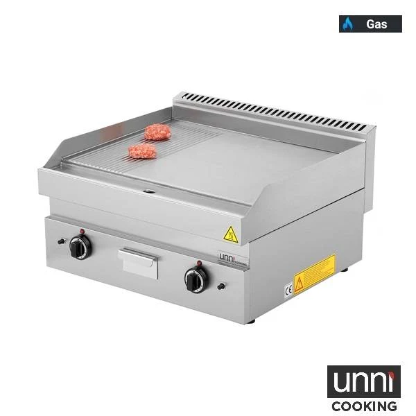 Plancha gaz 1/3 rainurée 2/3 lisse 11,5 kW - L 700 x P 650 x H 320 mm - Unninox