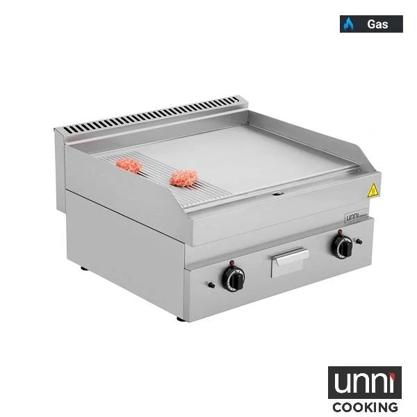 Plancha gaz 1/3 rainurée 2/3 lisse 11,5 kW - L 700 x P 650 x H 320 mm - Unninox