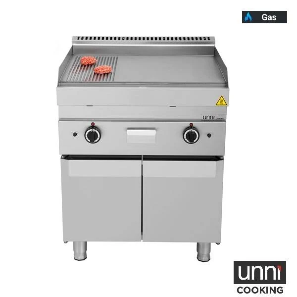 Plancha gaz 1/3 rainurée 2/3 lisse 11,5 kW - L 700 x P 650 x H 320 mm - Unninox