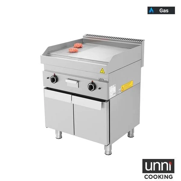 Plancha gaz 1/3 rainurée 2/3 lisse 11,5 kW - L 700 x P 650 x H 320 mm - Unninox