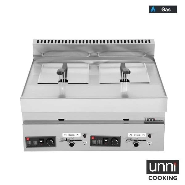 Friteuse gaz 2 cuves 2 x 8 L 2 x 7 kW - L 700 x P 650 x H 300 mm - Unninox