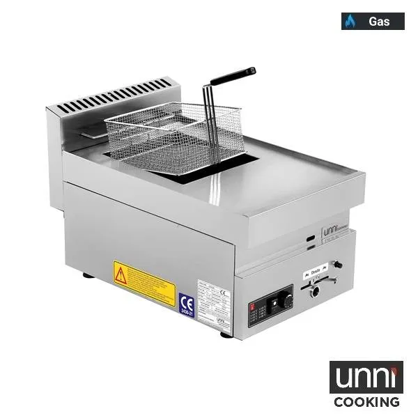 Friteuse gaz 1 cuve 8 L 7 kW - L 400 x P 650 x H 300 mm - Unninox