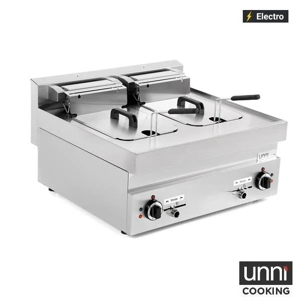 Friteuse électrique 2 cuves 2 x 10 L 15 kW 400 V - L 700 x P 650 x H 320 mm - Unninox