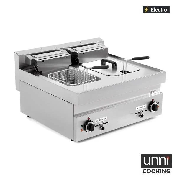 Friteuse électrique 2 cuves 2 x 10 L 15 kW 400 V - L 700 x P 650 x H 320 mm - Unninox