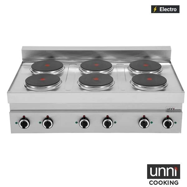 Fourneau électrique 6 plaques fonte 15,6 kW 400 V - L 1100 x P 650 x H 320 mm - Unninox