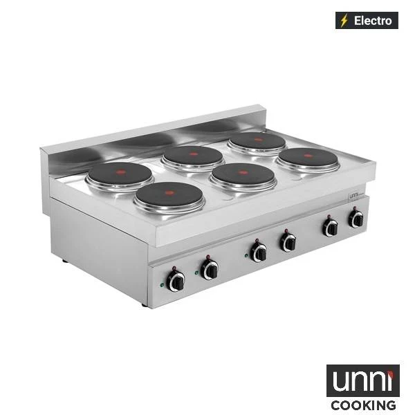Fourneau électrique 6 plaques fonte 15,6 kW 400 V - L 1100 x P 650 x H 320 mm - Unninox