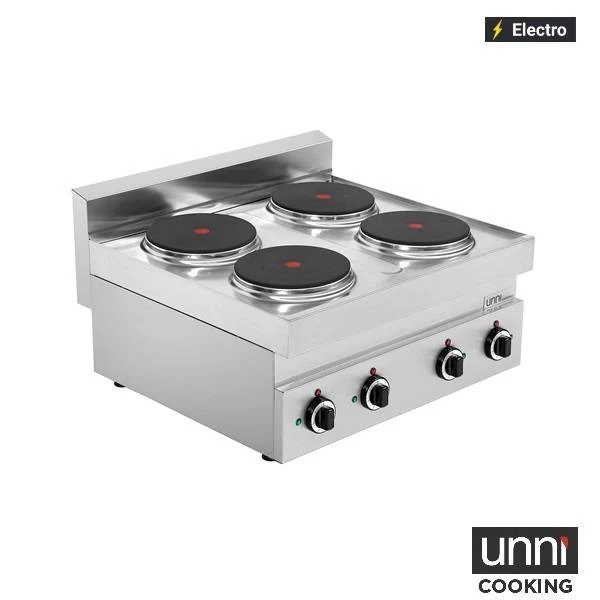 Fourneau électrique 4 plaques fonte 10,4 kW 400 V - L 700 x P 650 x H 320 mm - Unninox