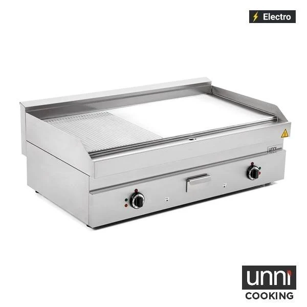 Plancha électrique 1/3 rainurée 2/3 lisse 13,5 kW 400 V - L 1100 x P 650 x H 320 mm - Unninox