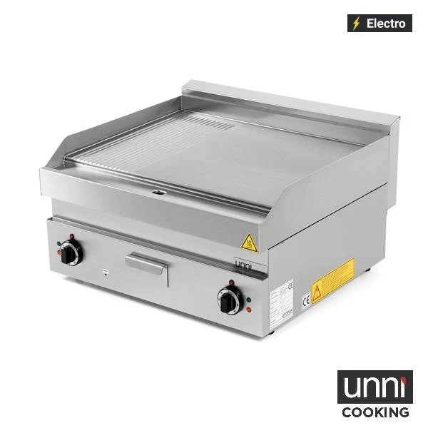 Plancha électrique 1/3 rainurée 2/3 lisse 9 kW 400 V - L 700 x P 650 x H 320 mm - Unninox