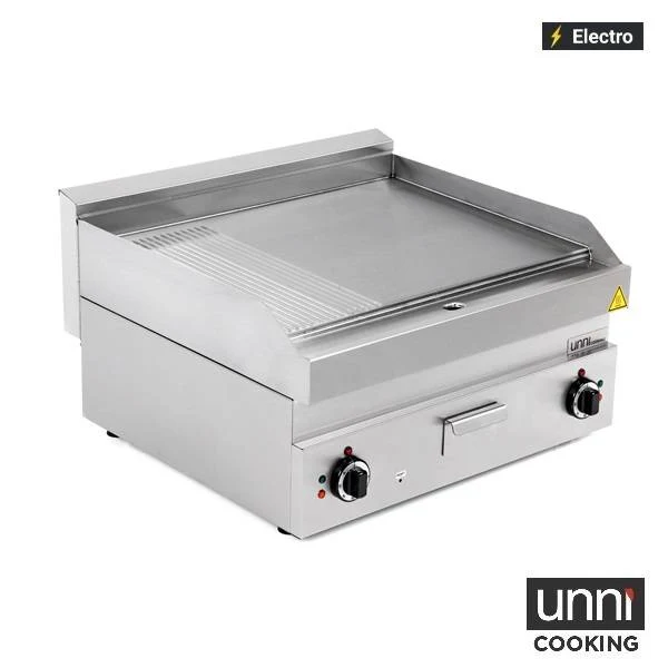 Plancha électrique 1/3 rainurée 2/3 lisse 9 kW 400 V - L 700 x P 650 x H 320 mm - Unninox