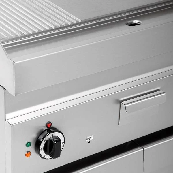Plancha électrique 1/3 rainurée 2/3 lisse 9 kW 400 V - L 700 x P 650 x H 320 mm - Unninox
