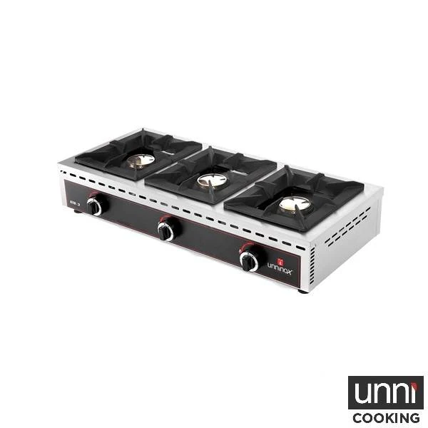 Réchaud gaz à poser 3 feux 3 x 7 kW - L 1010 x P 510 x H 200 mm - Unninox
