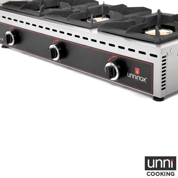 Réchaud gaz à poser 3 feux 3 x 7 kW - L 1010 x P 510 x H 200 mm - Unninox