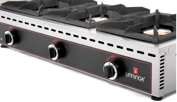 Réchaud gaz à poser 3 feux 3 x 7 kW - L 1010 x P 510 x H 200 mm - Unninox