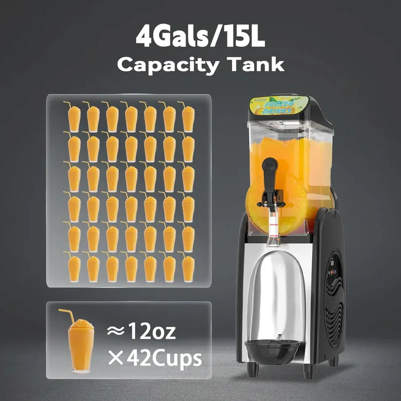 GSEICE 15L Slushy Machine, 5-in-1 Margarita Slushie Machine, 110v/60Hz Frozen Drink Machine for Parties Restaurants Cafe Bars | RLC15*1