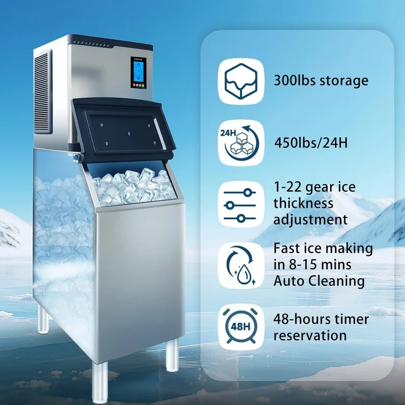 GSEICE BF360 Commercial Ice Maker with ETL Certification– 450 lbs/24H Output, 300 lbs Ice Storage, DOE & CEC Energy Efficient, Smart Timer & Easy Cleaning