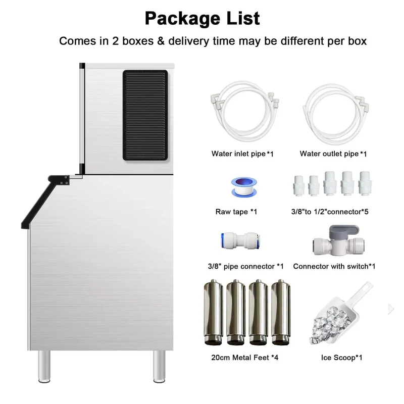 GSEICE BF360 Commercial Ice Maker with ETL Certification– 450 lbs/24H Output, 300 lbs Ice Storage, DOE & CEC Energy Efficient, Smart Timer & Easy Cleaning