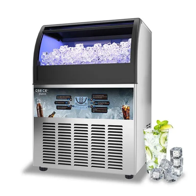 GSEICE SY200 Commercial Ice Maker, 200 lbs/24H Ice Machine with 75 lbs Storage Bin & Drain Pump