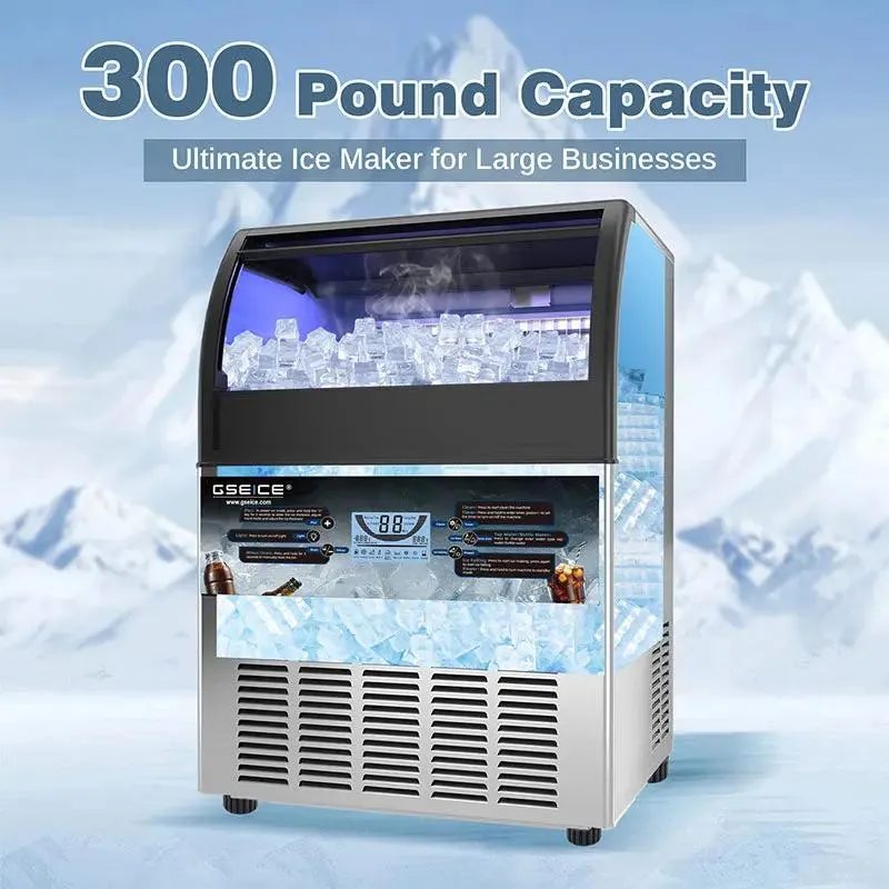 GSEICE SY200 Commercial Ice Maker, 200 lbs/24H Ice Machine with 75 lbs Storage Bin & Drain Pump