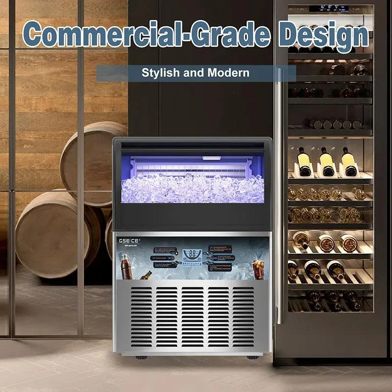 GSEICE SY200 Commercial Ice Maker, 200 lbs/24H Ice Machine with 75 lbs Storage Bin & Drain Pump
