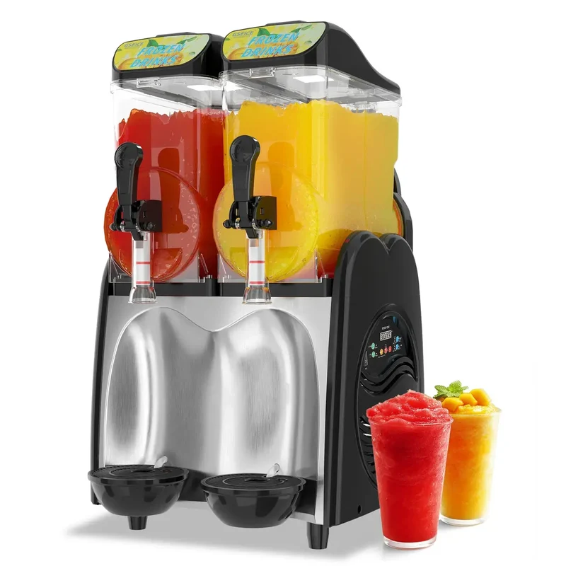 Best Commercial Slushy Machine, 2 × 4 Gal Dual Tank Frozen Drink Maker with R290 Refrigerant, 860W Compressor, LED-Lit Tanks for Restaurants, Bars, Cafes, Events & Parties | RLC15*2