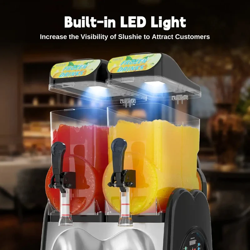 Best Commercial Slushy Machine, 2 × 4 Gal Dual Tank Frozen Drink Maker with R290 Refrigerant, 860W Compressor, LED-Lit Tanks for Restaurants, Bars, Cafes, Events & Parties | RLC15*2