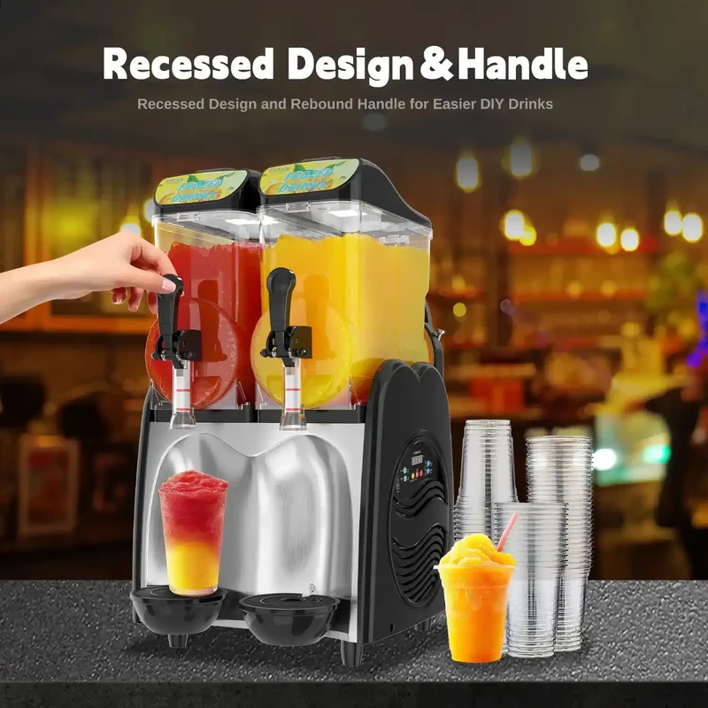 Best Commercial Slushy Machine, 2 × 4 Gal Dual Tank Frozen Drink Maker with R290 Refrigerant, 860W Compressor, LED-Lit Tanks for Restaurants, Bars, Cafes, Events & Parties | RLC15*2