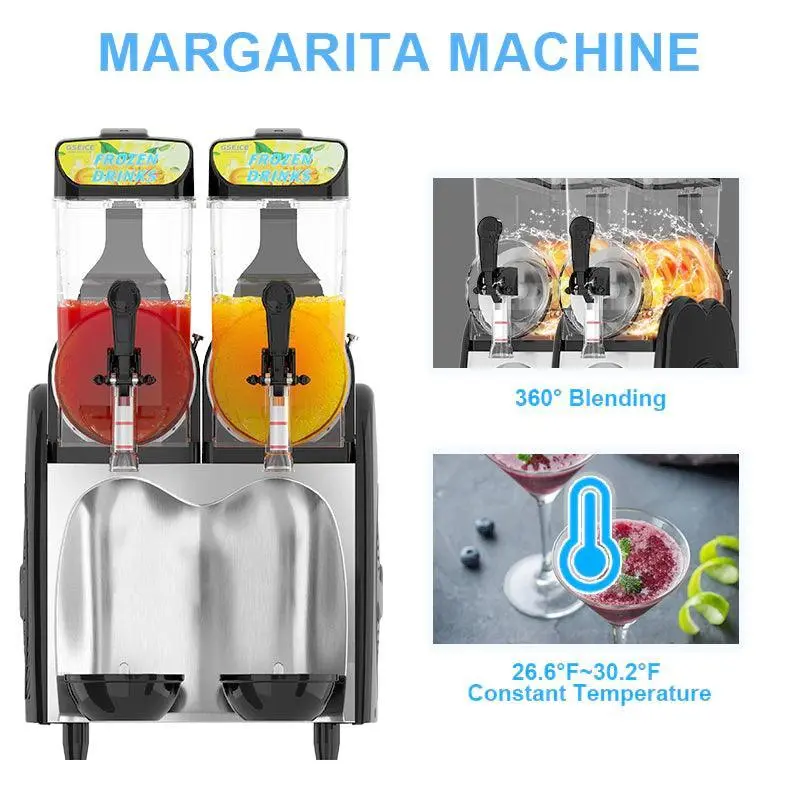 Best Commercial Slushy Machine, 2 × 4 Gal Dual Tank Frozen Drink Maker with R290 Refrigerant, 860W Compressor, LED-Lit Tanks for Restaurants, Bars, Cafes, Events & Parties | RLC15*2