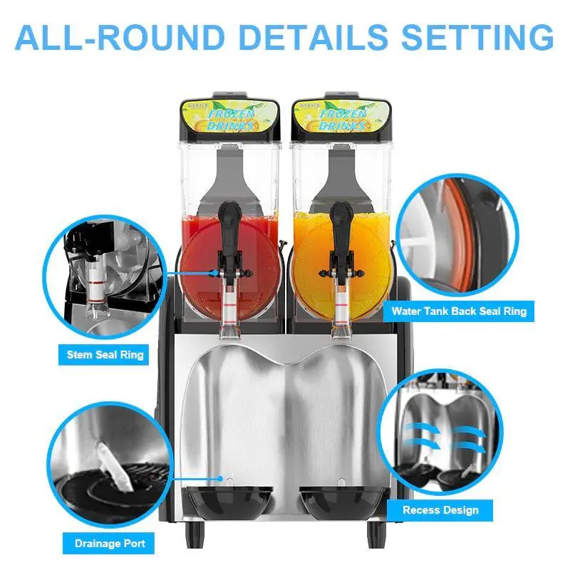 Best Commercial Slushy Machine, 2 × 4 Gal Dual Tank Frozen Drink Maker with R290 Refrigerant, 860W Compressor, LED-Lit Tanks for Restaurants, Bars, Cafes, Events & Parties | RLC15*2