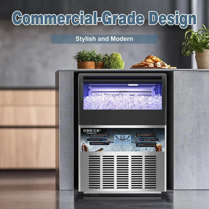 GSEICE SY300 ETL Commercial Ice Maker with Drain Pump, 300lbs/24H Ice Maker Machine, Self-Cleaning with LED Display