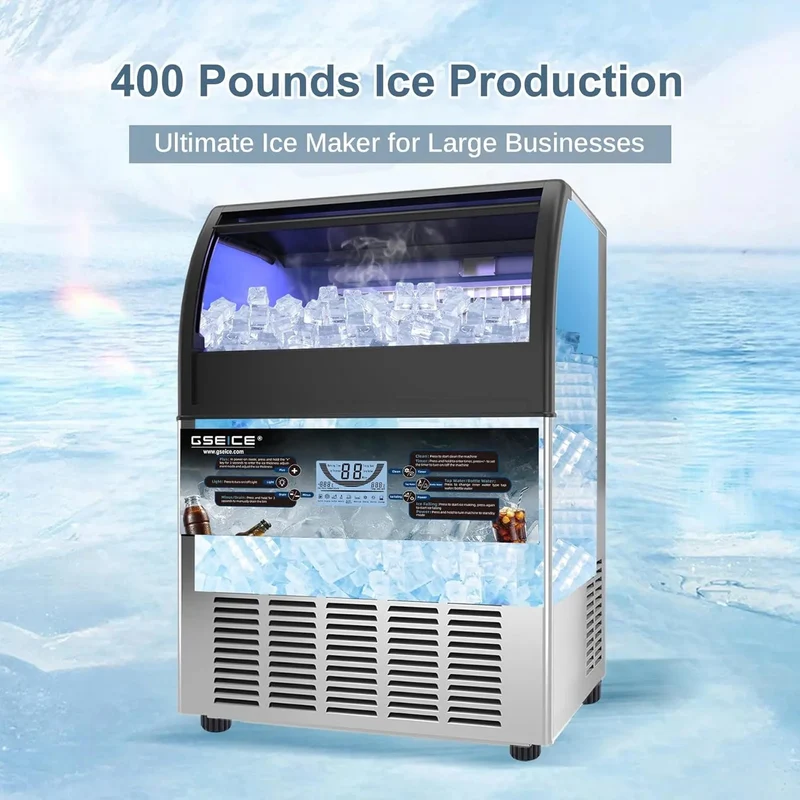 GSEICE SY300 ETL Commercial Ice Maker with Drain Pump, 300lbs/24H Ice Maker Machine, Self-Cleaning with LED Display