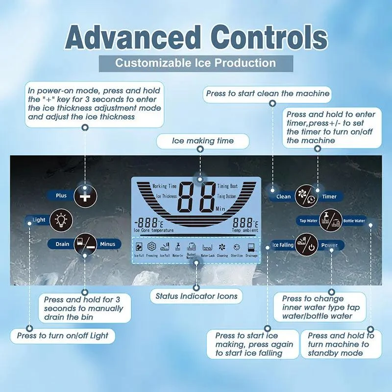 GSEICE SY300 ETL Commercial Ice Maker with Drain Pump, 300lbs/24H Ice Maker Machine, Self-Cleaning with LED Display