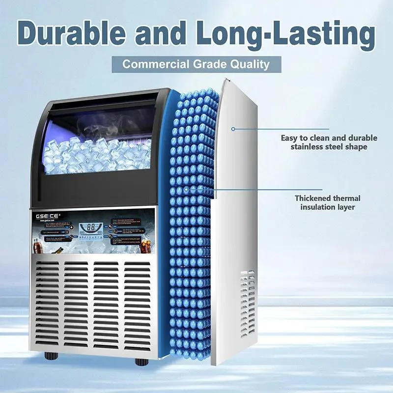 GSEICE Commercial Ice Maker Machine, SY90 110V Commercial Ice Maker, Stainless Steel Commercial Ice Machine for Bar, Home, Supermarkets