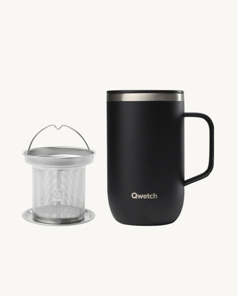Mug Tisanière Isotherme avec Filtre - Qwetch - 470ml - Disponible en 4 Couleurs : Rose, Bleu, Vert, Noir